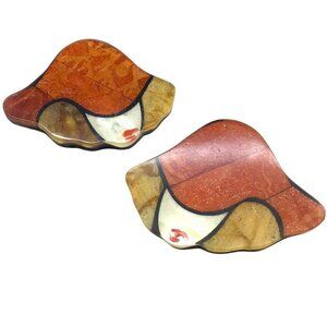 Handmade Earrings Lady in Hat Resin Apple Coral Design